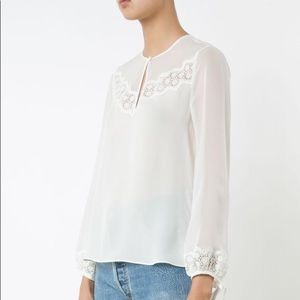 Rebecca Taylor Mesh Lace Upper Silk Blouse blue. 2